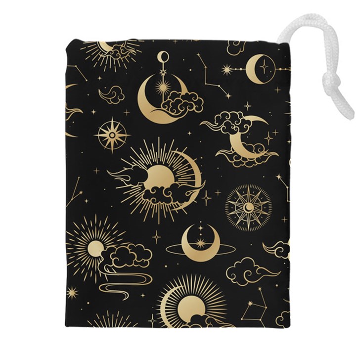 Asian Seamless Pattern With Clouds Moon Sun Stars Vector Collection Oriental Chinese Japanese Korean Drawstring Pouch (5XL)