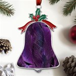 Feather Pattern Texture Form Metal Holly Leaf Bell Ornament Front