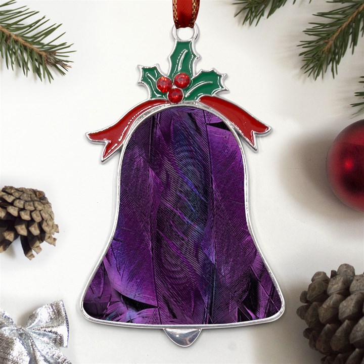 Feather Pattern Texture Form Metal Holly Leaf Bell Ornament