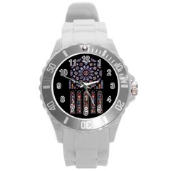 Chartres Cathedral Notre Dame De Paris Stained Glass Round Plastic Sport Watch (l) by Grandong