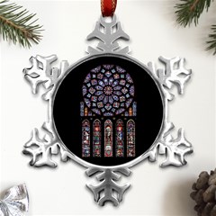 Chartres Cathedral Notre Dame De Paris Stained Glass Metal Small Snowflake Ornament by Grandong