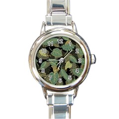 Autumn Fallen Leaves Dried Leaves Round Italian Charm Watch by Grandong