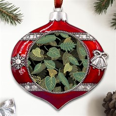 Autumn Fallen Leaves Dried Leaves Metal Snowflake And Bell Red Ornament by Grandong