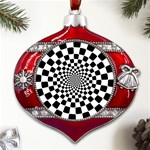 Geomtric Pattern Illusion Shapes Metal Snowflake And Bell Red Ornament Front