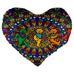 Dead Dancing Bears Grateful Dead Pattern Large 19  Premium Flano Heart Shape Cushions by Grandong