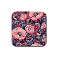 Vintage Floral Poppies Rubber Square Coaster (4 Pack) by Grandong