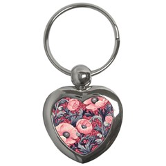 Vintage Floral Poppies Key Chain (heart) by Grandong