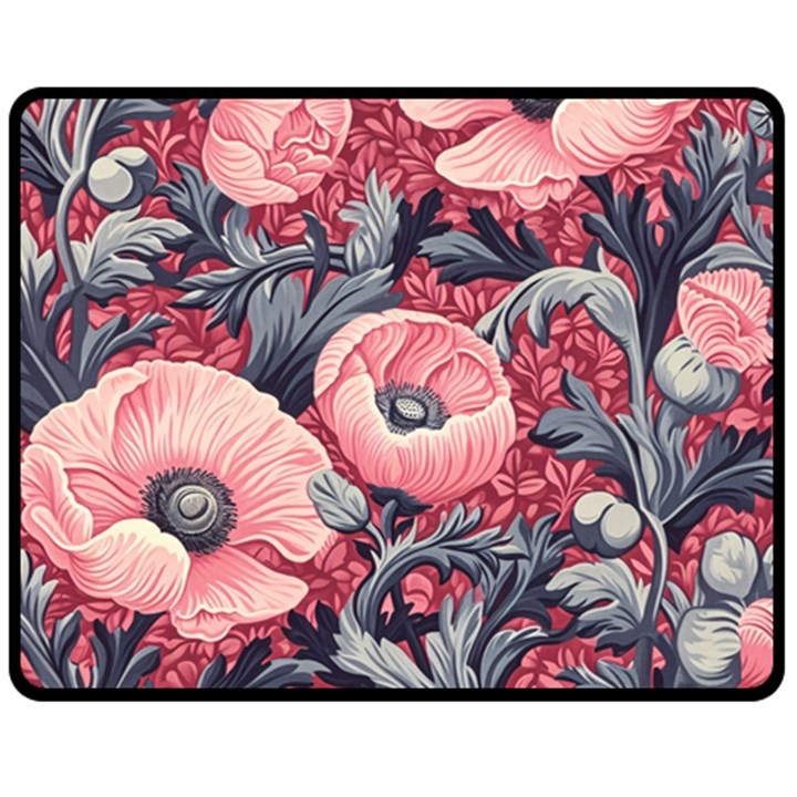 Vintage Floral Poppies Two Sides Fleece Blanket (Medium)