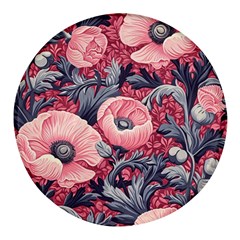 Vintage Floral Poppies Round Glass Fridge Magnet (4 Pack) by Grandong