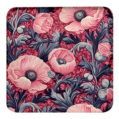 Vintage Floral Poppies Square Glass Fridge Magnet (4 Pack) by Grandong