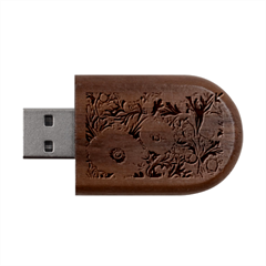 Vintage Floral Poppies Wood Oval Usb Flash Drive