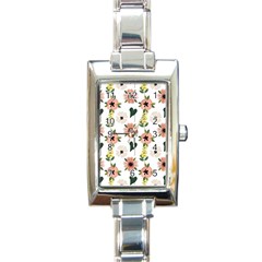 Flower White Pattern Floral Rectangle Italian Charm Watch