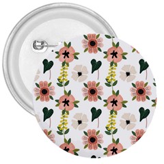 Flower White Pattern Floral 3  Buttons