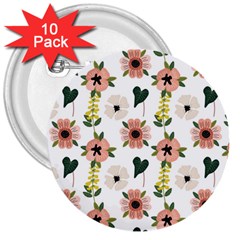 Flower White Pattern Floral 3  Buttons (10 Pack) 