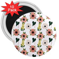 Flower White Pattern Floral 3  Magnets (10 Pack)  by anzea