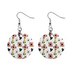 Flower White Pattern Floral Mini Button Earrings Front