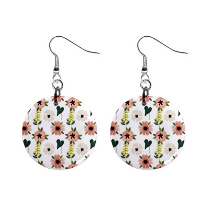 Flower White Pattern Floral Mini Button Earrings