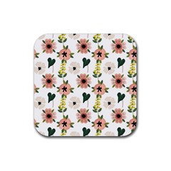 Flower White Pattern Floral Rubber Coaster (square)