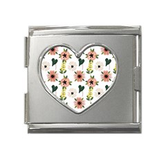 Flower White Pattern Floral Mega Link Heart Italian Charm (18mm)