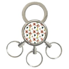 Flower White Pattern Floral 3-ring Key Chain by anzea