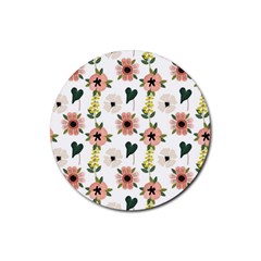 Flower White Pattern Floral Rubber Coaster (round)