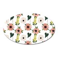 Flower White Pattern Floral Oval Magnet