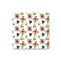 Flower White Pattern Floral Square Magnet