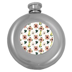 Flower White Pattern Floral Round Hip Flask (5 Oz) by anzea