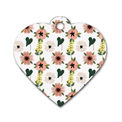 Flower White Pattern Floral Dog Tag Heart (two Sides)