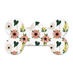 Flower White Pattern Floral Dog Tag Bone (two Sides)