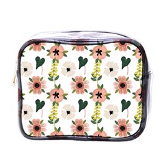 Flower White Pattern Floral Mini Toiletries Bag (one Side)