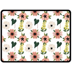 Flower White Pattern Floral Fleece Blanket (large)