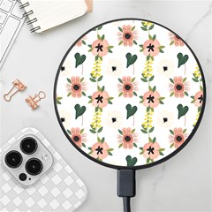 Flower White Pattern Floral Wireless Fast Charger(black) by anzea