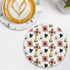 Flower White Pattern Floral Uv Print Round Tile Coaster