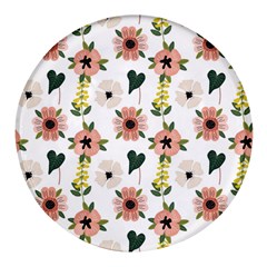 Flower White Pattern Floral Round Glass Fridge Magnet (4 Pack)