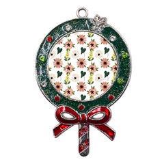 Flower White Pattern Floral Metal X mas Lollipop With Crystal Ornament by anzea