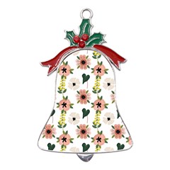 Flower White Pattern Floral Metal Holly Leaf Bell Ornament by anzea