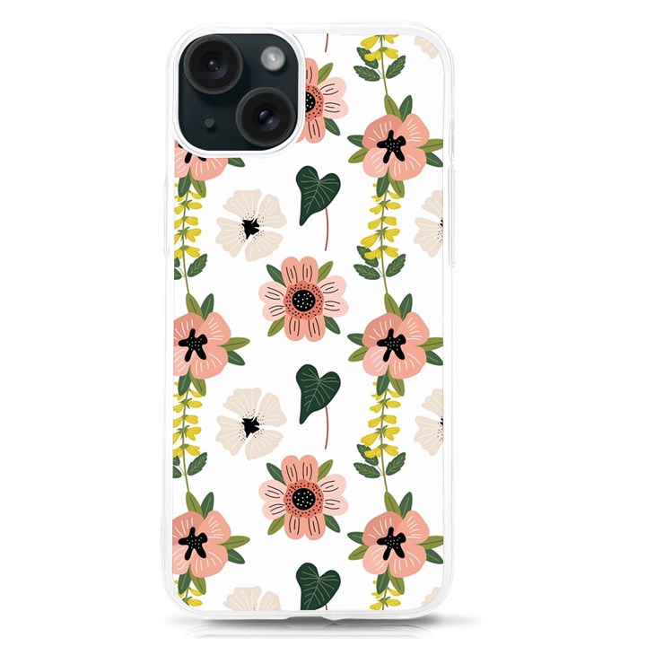 Flower White Pattern Floral iPhone 15 TPU UV Print Case