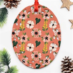 Flower Pink Brown Pattern Floral Ornament (oval Filigree)