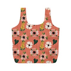 Flower Pink Brown Pattern Floral Full Print Recycle Bag (m) by anzea