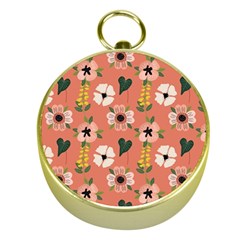 Flower Pink Brown Pattern Floral Gold Compasses