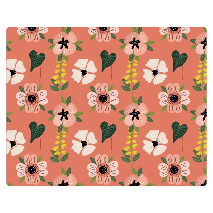 Flower Pink Brown Pattern Floral Two Sides Premium Plush Fleece Blanket (Teen Size)