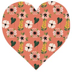 Flower Pink Brown Pattern Floral Wooden Puzzle Heart by anzea