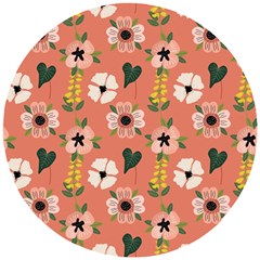 Flower Pink Brown Pattern Floral Wooden Puzzle Round