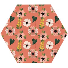 Flower Pink Brown Pattern Floral Wooden Puzzle Hexagon