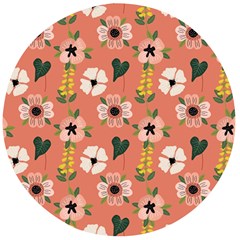 Flower Pink Brown Pattern Floral Wooden Bottle Opener (round)