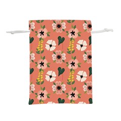 Flower Pink Brown Pattern Floral Lightweight Drawstring Pouch (l)