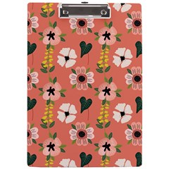 Flower Pink Brown Pattern Floral A4 Acrylic Clipboard by anzea