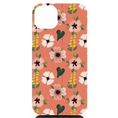 Flower Pink Brown Pattern Floral Iphone 14 Plus Black Uv Print Case by anzea