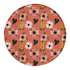 Flower Pink Brown Pattern Floral Round Glass Fridge Magnet (4 Pack)